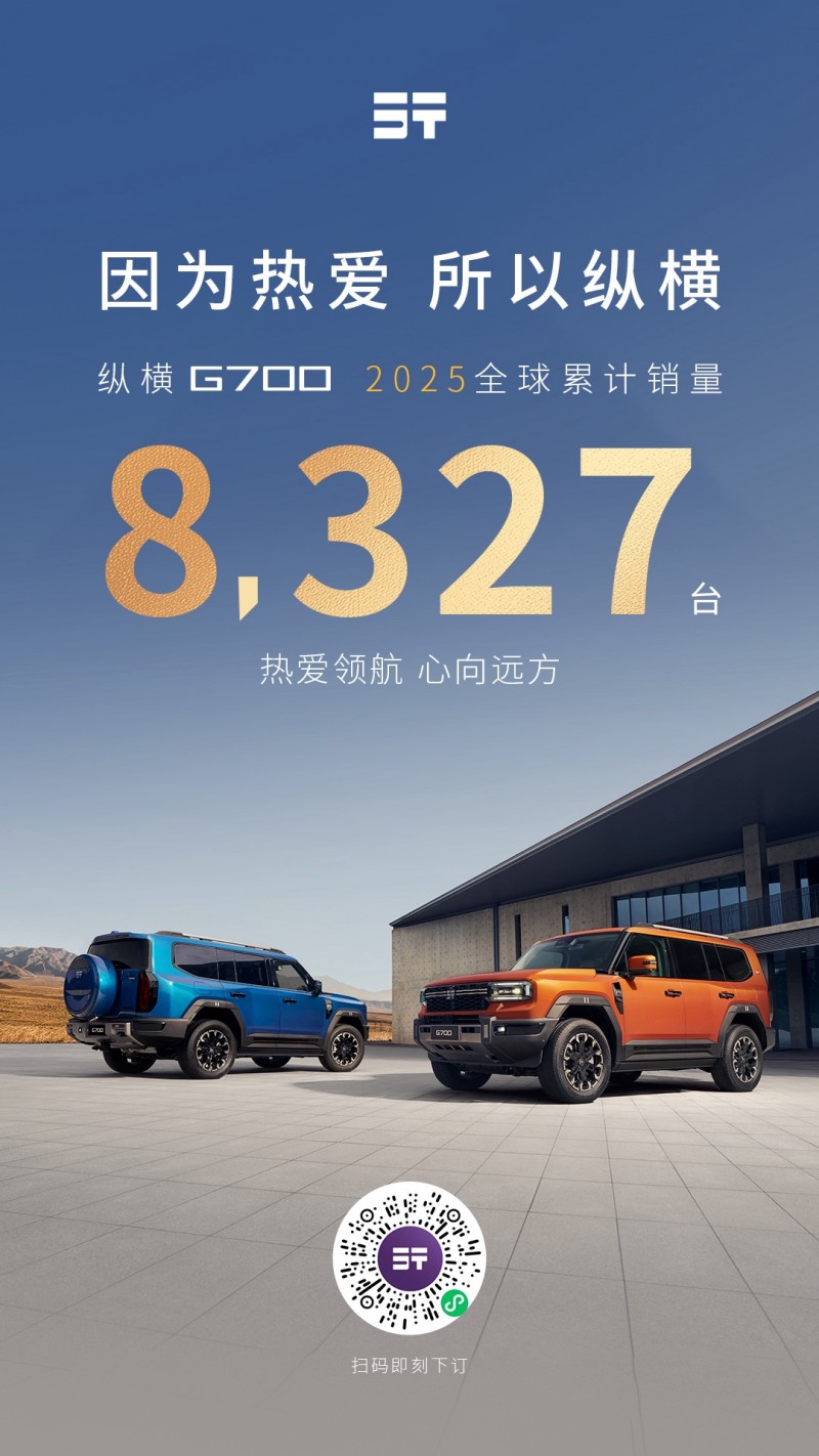 因为热爱 所以纵横 2025年纵横G700全球销量8327辆